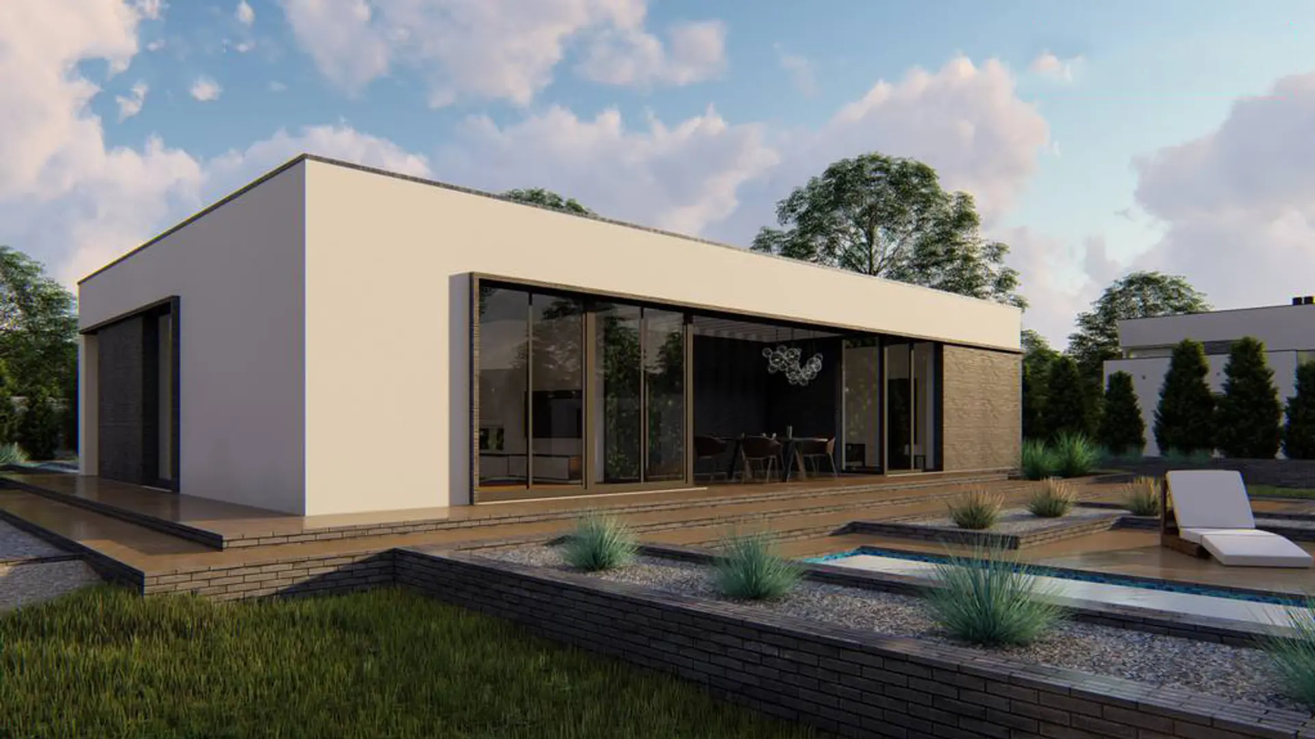 Single-Story Modern Home with a Flat Roof and White Facade